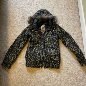 Burton Leopard Print Ski Jacket with Fur Hood